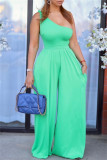 Green Sexy Casual Solid Backless One Shoulder Regular Jumpsuits