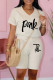 Apricot Fashion Casual Letter Print Basic V Neck Short Sleeve Two Pieces