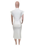 Pink Fashion Casual Solid Basic Turndown Collar Sleeveless Dress