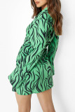Green Casual Print Patchwork Buckle Turndown Collar Shirt Dress Dresses