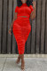 Red Fashion Sexy Solid Fold Turtleneck Short Sleeve Two Pieces