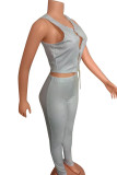 Grey Sexy Casual Solid Vests Pants O Neck Sleeveless Two Pieces