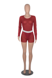 Blue Fashion Solid Mesh O Neck Long Sleeve Two Pieces