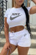 White Fashion Casual Print Patchwork O Neck Short Sleeve Two Pieces