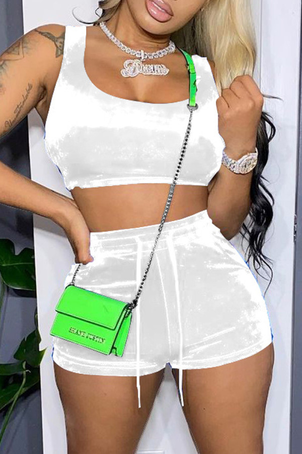 White Sexy Casual Solid Backless U Neck Sleeveless Two Pieces