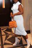 Pink Fashion Casual Solid Basic Turndown Collar Sleeveless Dress