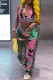 Pink Sexy Street Print Tassel Patchwork Asymmetrical Sleeveless Two Pieces