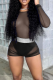 Black Fashion Solid Mesh O Neck Long Sleeve Two Pieces