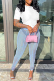 Pink Fashion Sexy Solid See-through Skinny High Waist Pencil Trousers