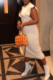 Pink Fashion Casual Solid Basic Turndown Collar Sleeveless Dress