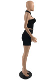Coffee Sexy Casual Solid Backless Halter Sleeveless Two Pieces