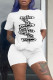 White Fashion Casual Print Letter O Neck Short Sleeve Two Pieces