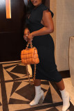 Pink Fashion Casual Solid Basic Turndown Collar Sleeveless Dress