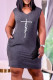 Dark Gray Fashion Casual Print Basic V Neck Sleeveless Dress