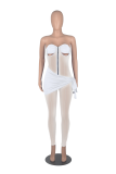 Blue Sexy Solid Mesh Strapless Skinny Jumpsuits