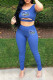 Blue Sexy Print Hollowed Out Patchwork U Neck Sleeveless Two Pieces