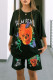 Black Fashion Casual Print Basic O Neck Short Sleeve Two Pieces
