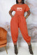 Orange Casual Print Patchwork Backless O Neck Short Sleeve Two Pieces