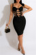 Black Fashion Sexy Solid Hollowed Out Patchwork Backless Spaghetti Strap Sleeveless Dress Dresses