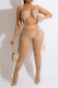 Apricot Sexy Solid Patchwork Spaghetti Strap Two Pieces