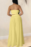 Yellow Sexy Solid Split Joint Stringy Selvedge Strapless Sleeveless Two Pieces