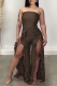 Coffee Sexy Solid Flounce Strapless Boot Cut Jumpsuits