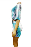 Pink Fashion Casual Print Tie Dye Basic O Neck Short Sleeve Two Pieces