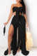 Black Fashion Sexy Solid Patchwork Strapless Sleeveless Two Pieces