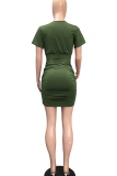 Color Blue Sexy Solid Patchwork V Neck Pencil Skirt Dresses