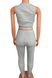 Grey Sexy Casual Solid Vests Pants O Neck Sleeveless Two Pieces