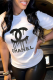 White Fashion Street Print Patchwork Letter O Neck T-Shirts