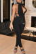 Black Fashion Sexy Print Backless O Neck Sleeveless Two Pieces