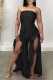 Black Sexy Solid Flounce Strapless Boot Cut Jumpsuits
