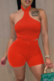 Coffee Sexy Casual Solid Backless Halter Sleeveless Two Pieces
