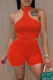Orange Sexy Casual Solid Backless Halter Sleeveless Two Pieces