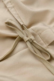 Khaki Fashion adult Ma'am Lightly cooked Turndown Collar Solid Buckle Plus Size