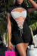 Black Fashion Sexy Patchwork Solid Bandage Hollowed Out Turtleneck Skinny Romper