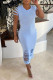 Light Blue Casual Solid Ripped Patchwork O Neck Straight Dresses
