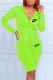Fluorescent Green Fashion Sportswear Print Letter Hooded Collar Long Sleeve Two Pieces