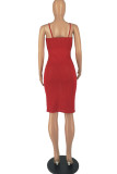 Red Fashion Sexy Solid Backless Spaghetti Strap Pencil Skirt Dresses