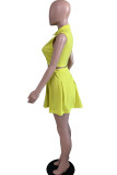 Yellow Casual Solid Split Joint Turndown Collar Sleeveless Two Pieces