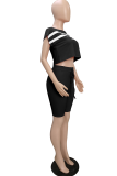 Pink Casual Solid Patchwork O Neck Short Sleeve Two Pieces