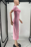 Light Blue Casual Solid Ripped Patchwork O Neck Straight Dresses