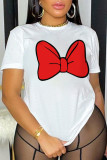 White Fashion Street Print Patchwork O Neck T-Shirts
