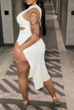 Red Sexy Solid Hollowed Out One Shoulder Pencil Skirt Dresses