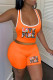 Orange Fashion Casual Print Letter U Neck Sleeveless Two Pieces