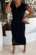 Black Casual Solid Ripped Patchwork O Neck Straight Dresses