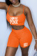 Orange Fashion Street Print Letter Spaghetti Strap Sleeveless Two Pieces