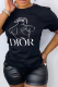 Black Fashion Street Print Patchwork O Neck T-Shirts