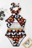 Multicolor Fashion Sexy Print Bandage Hollowed Out Backless Swimwears